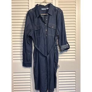 Vintage North style Mini Denim Dress Pockets Belted Size 2X Preloved